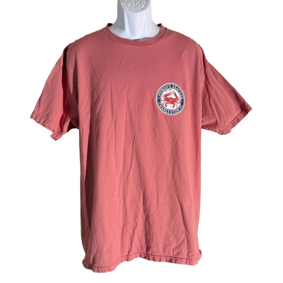 HYMAN'S SEAFOOD CHARLESTON SC Short Sleeve Pull-Over T-Shirt Peach XL - Picture 1 of 5